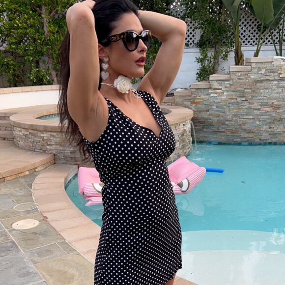 NWT Drenkgirls Flirty Holiday Black & White Polka Dot Mini Dress Tie Back VNeck - Picture 1 of 12